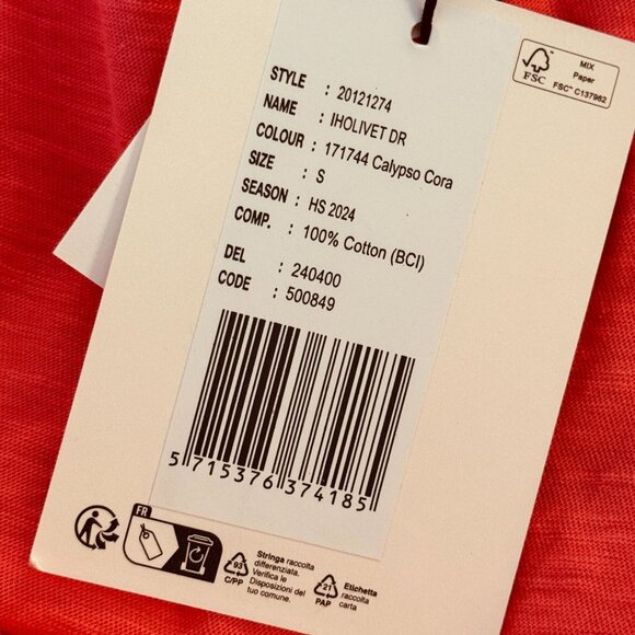 Ichi Iholivet Calypso Coral Dress Womens S Tiered Sleevelss Midi Sustainable - Picture 8 of 10